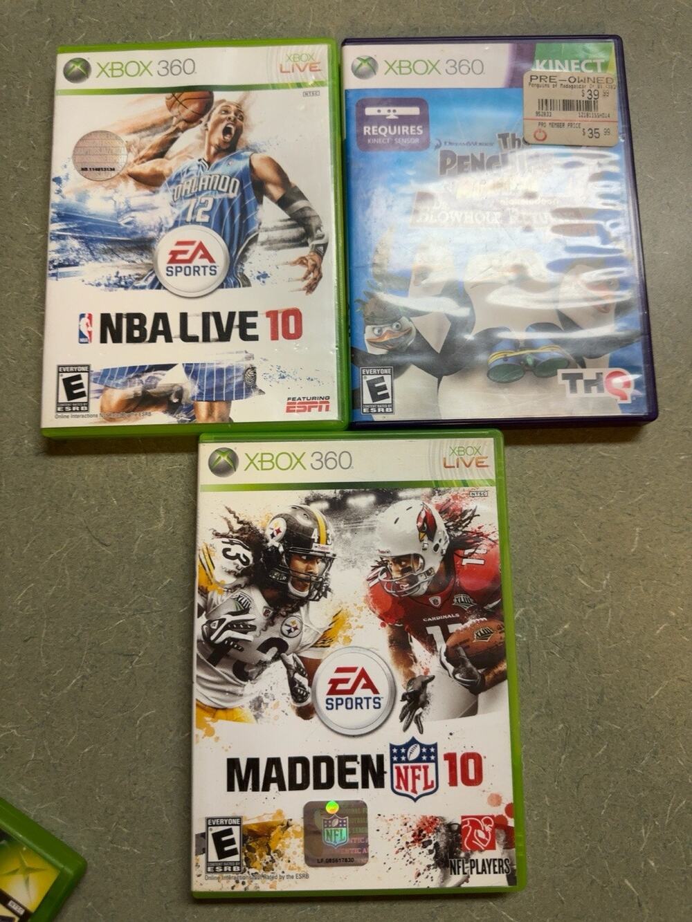 Xbox 360 Game Lot 3 NBA Live 10 Madden NFL 10 Penguins Madagascar Kinect